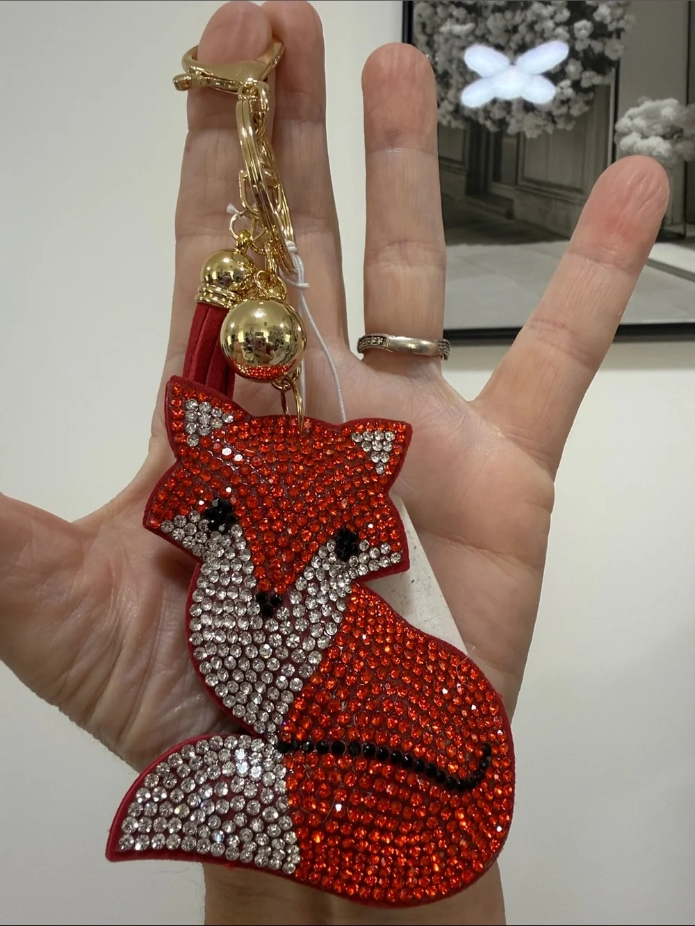 Red Crystal Fox Key & Bag Charm with Gold Hardware